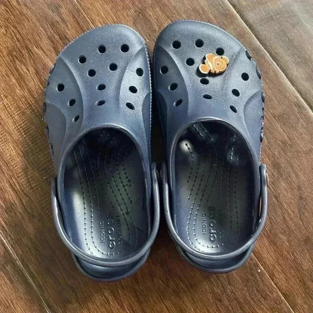 CROCS Kids Shoes in Navy Blue with Monkey Charm